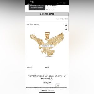 Solid curb chain necklace 10k yellow gold 22" Dimond cut eagle pendant